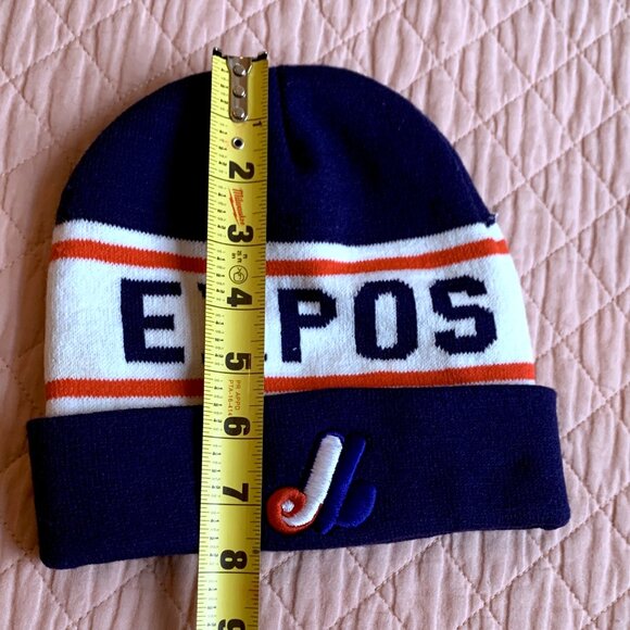 VINTAGE - Montreal Expos Knit Beanie • Winter Hat - Navy and Red - Picture 8 of 8